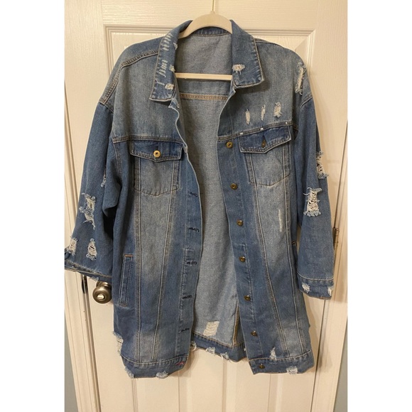 Floerns XL Women's Oversized Denim Jacket Long Boyfriend Distresse Jean Jacket